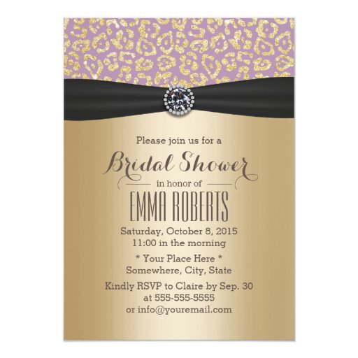 Elegant Gold & Violet Leopard Print Bridal Shower 5x7 Paper Invitation Card