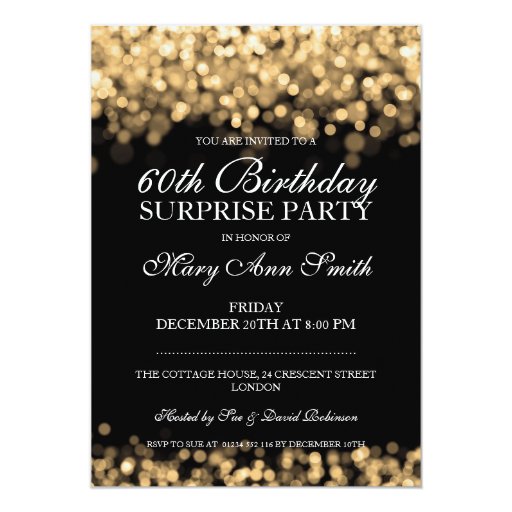 Elegant Surprise Birthday Party Gold Lights 5x7 Paper Invitation Card (front side)