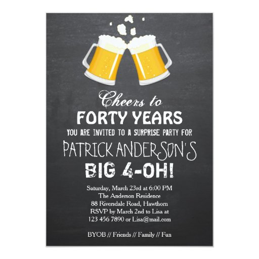 40th Birthday Invitation / Beer 40th Birthday 13 Cm X 18 Cm Invitation Card (front side)