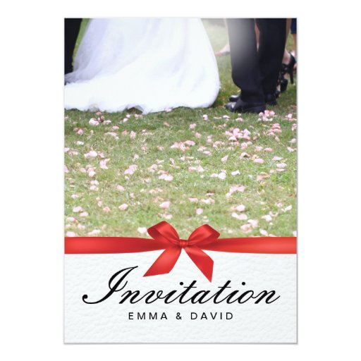 Red Ribbon Bride & Groom Wedding Invitations 5" X 7" Invitation Card (front side)
