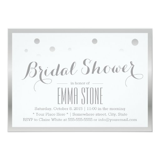 Silver Frame Confetti Dots Bridal Shower 5x7 Paper Invitation Card