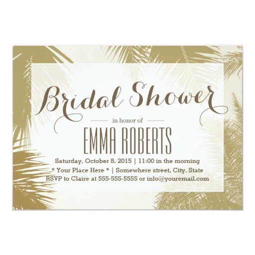 Gold Palm Tree Tropical Bridal Shower 5x7 Paper Invitation Card