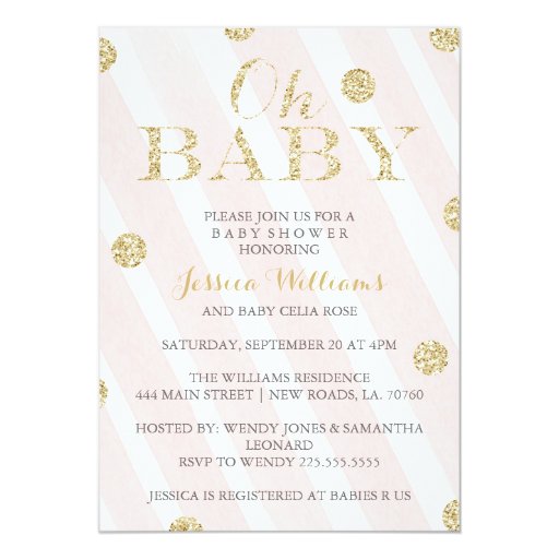 Blush Pink and Gold Baby Shower Invitations 5" X 7" Invitation Card (front side)