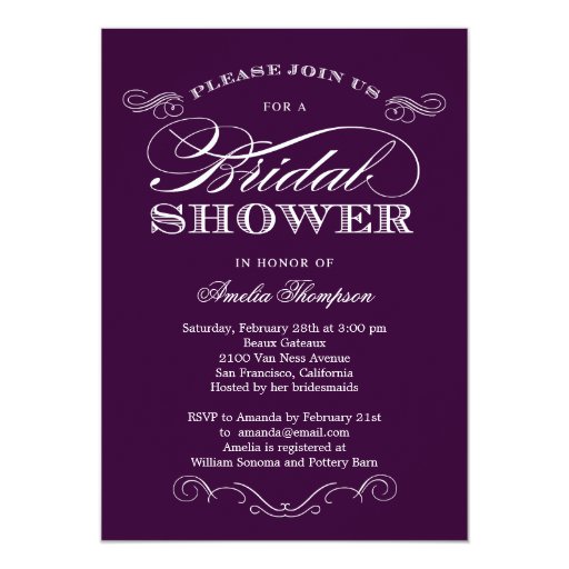 Couture Elegance Bridal Shower Invitation - Purple 5" X 7" Invitation Card