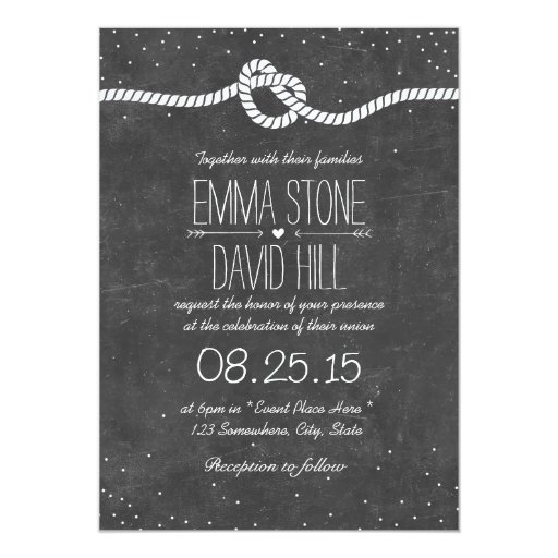 Chalkboard Tying the Knot Wedding Invitations 5" X 7" Invitation Card (front side)