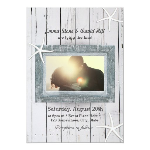 Rustic Starfish & Weathered Wood Photo Wedding 5x7 Paper Invitation Card