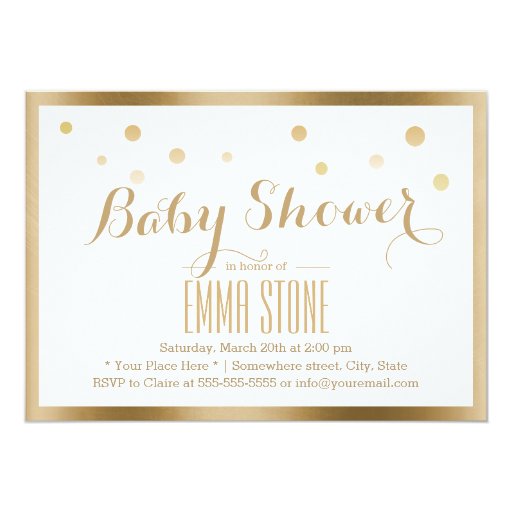 Gold Framed Confetti Dots Baby Shower 5x7 Paper Invitation Card