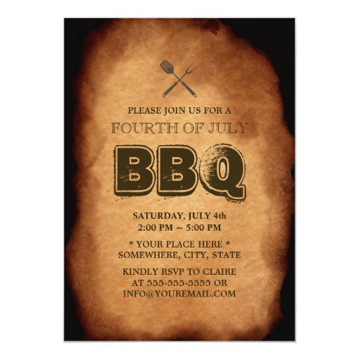 Vintage Old Annual July 4th BBQ Party Invitations 5" X 7" Invitation Card (front side)