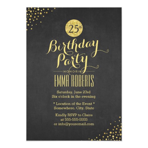 Luxury Black & Gold Birthday Party 5x7 Paper Invitation Card