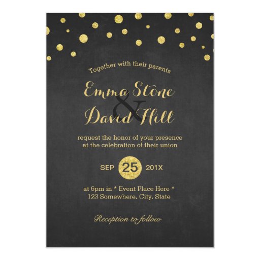 Modern Black & Gold Confetti Dots Wedding 5x7 Paper Invitation Card