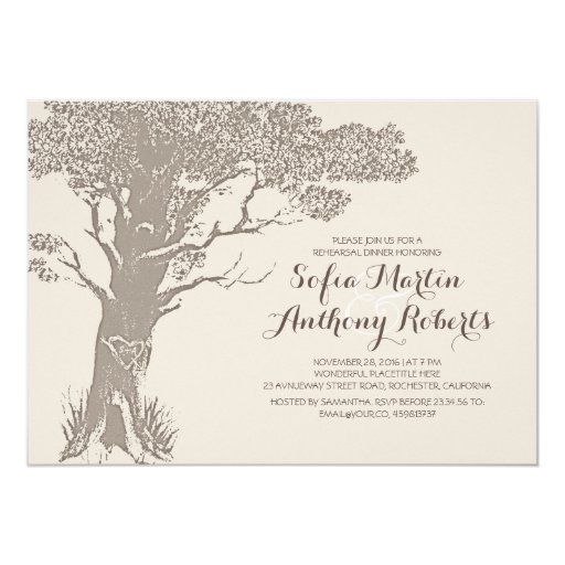 Elegant old tree vintage rehearsal dinner 5x7 paper invitation card