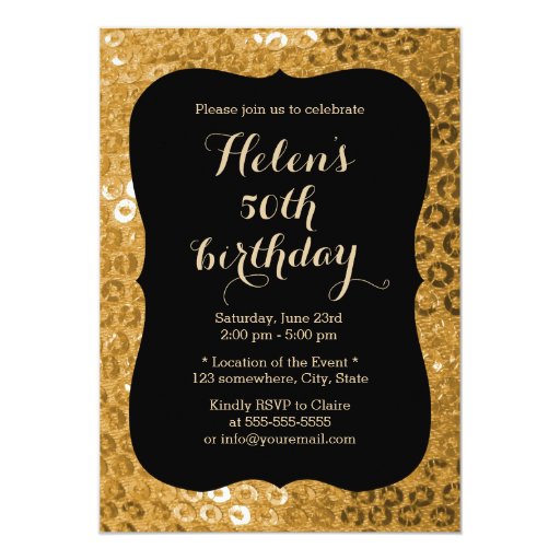 Luxury Black & Gold Paillettes Birthday Party 5x7 Paper Invitation Card
