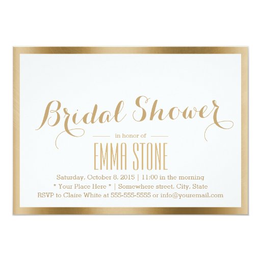 Simple Gold Framed Minimal Bridal Shower 5x7 Paper Invitation Card