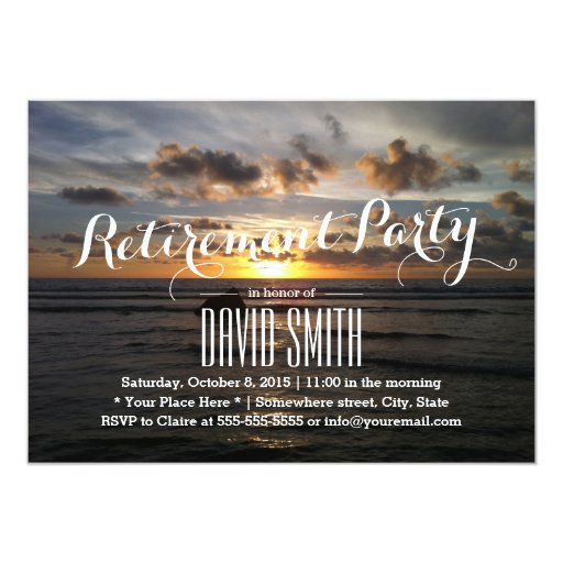 Stylish Sunset Beach Retirement Party 5x7 Paper Invitation Card (front side)