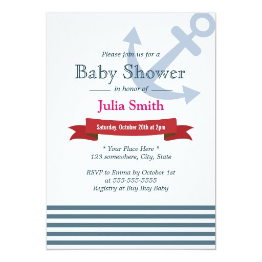 Nautical Blue Stripes Baby Shower Invitations 5" X 7" Invitation Card