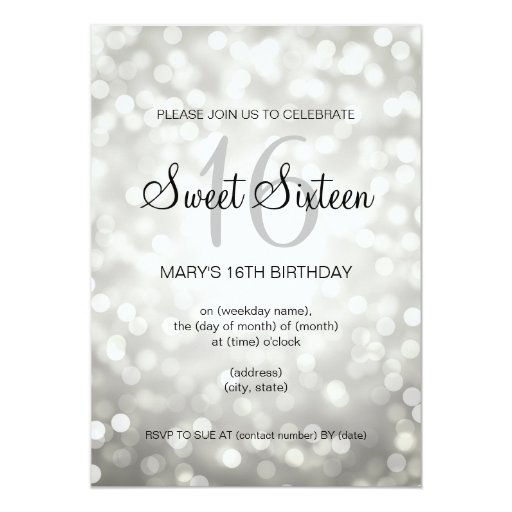 Elegant Sweet 16 Birthday Silver Glitter Lights 5x7 Paper Invitation Card (front side)