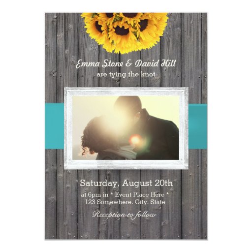 Rustic Barn Wood Custom Photo Sunflower Wedding 5x7 Paper Invitation Card