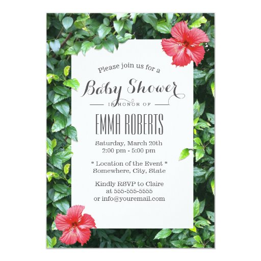 Tropical Red Hibiscus Flowers Baby Shower 5x7 Paper Invitation Card