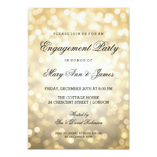 Gold Bokeh Lights Elegant Engagement Party 5x7 Paper Invitation Card