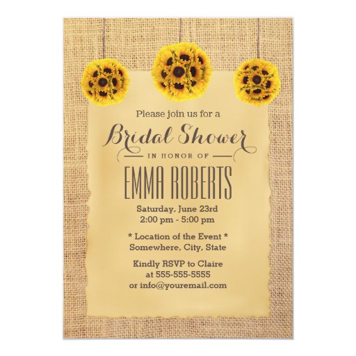 Rustic Sunflower Pomanders Burlap Bridal Shower 5x7 Paper Invitation Card
