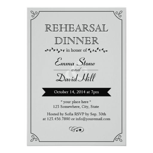 Formal Silver Wedding Rehearsal Dinner Invitations 5" X 7" Invitation Card (front side)
