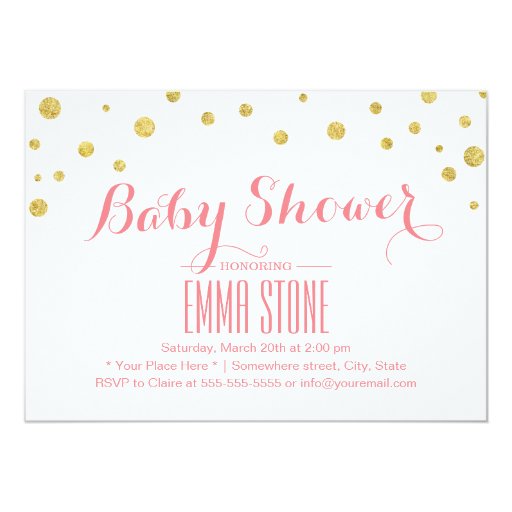 Modern Gold Glitter Confetti Dots Baby Shower 5x7 Paper Invitation Card