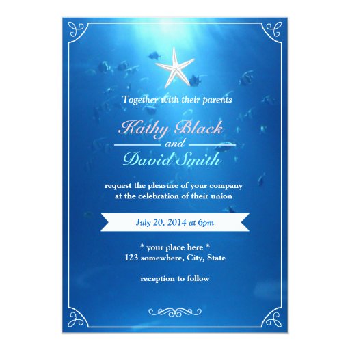Elegant Starfish Ocean Blue Wedding Invitations 5" X 7" Invitation Card