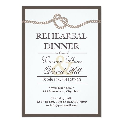 Simple Border Tying the Knot Rehearsal Dinner 5x7 Paper Invitation Card (front side)