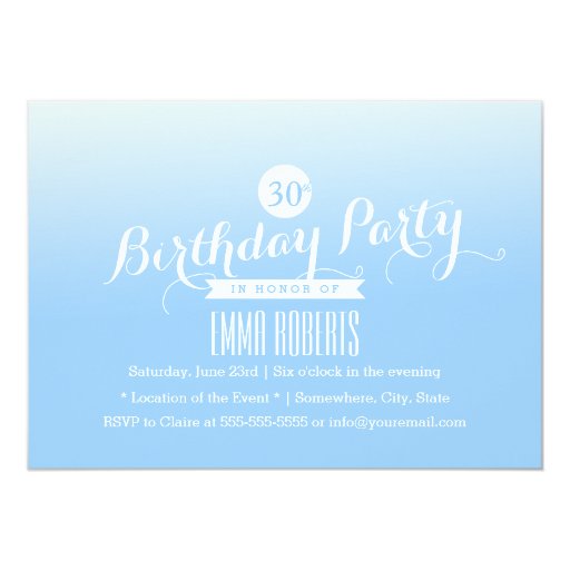 Pastel Blue 30th Birthday Party Invitations 5" X 7" Invitation Card (front side)