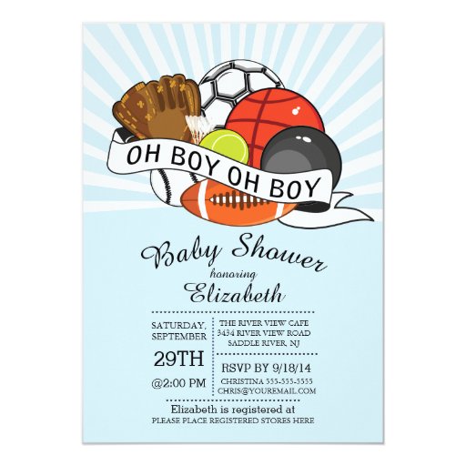 Modern Oh Boy Sports Boys Baby Shower 5x7 Paper Invitation Card