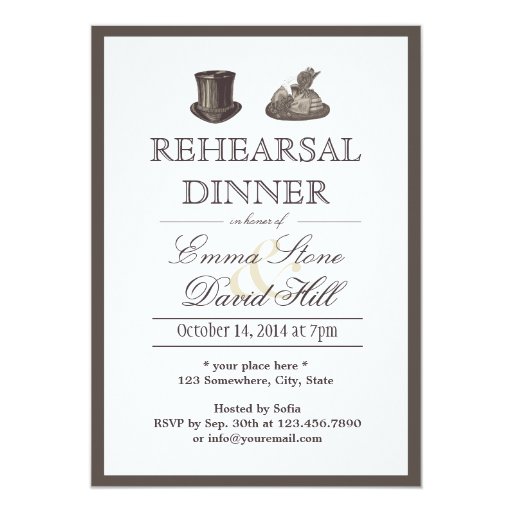 Vintage Border Mr. and Mrs. Hats Rehearsal Dinner 5x7 Paper Invitation Card (front side)
