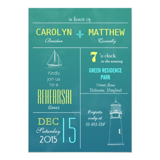 Modern Nautical Boat | Lighthouse Rehearsal Dinner 5x7 Paper Invitation Card (front side)