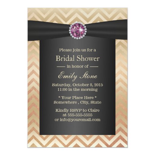 Modern Gold Chevron Stripes Gemstone Bridal Shower 5x7 Paper Invitation Card
