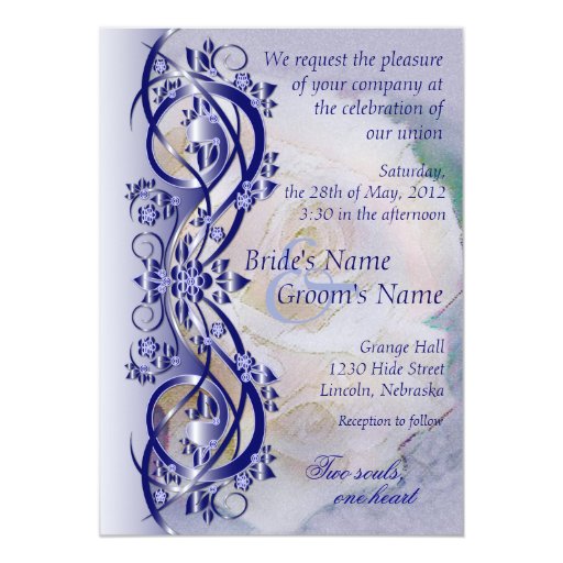 Elegant Scroll Wedding Invitation - Navy Blue 3 5" X 7" Invitation Card