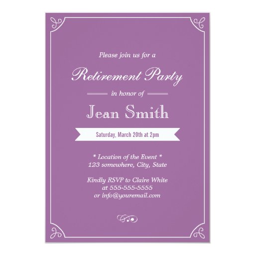 Simple Plain Lavender Retirement Party Invitations 5" X 7" Invitation Card