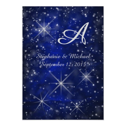 Starry Night Silver Monogram Elegant Blue 5x7 Paper Invitation Card