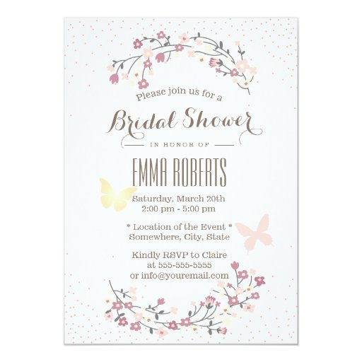 Simple Butterfly & Flowers Spring Bridal Shower 5x7 Paper Invitation Card
