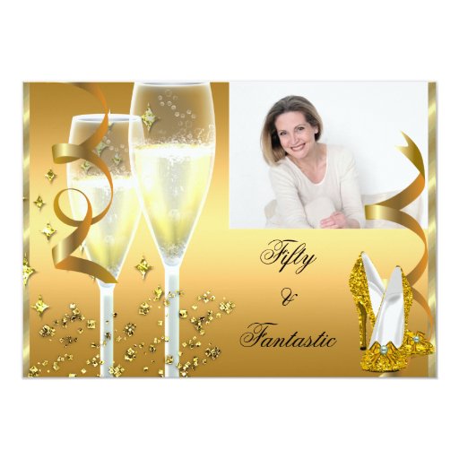 50 & Fantastic Elegant Champagne Shoes Gold Photo 5x7 Paper Invitation Card