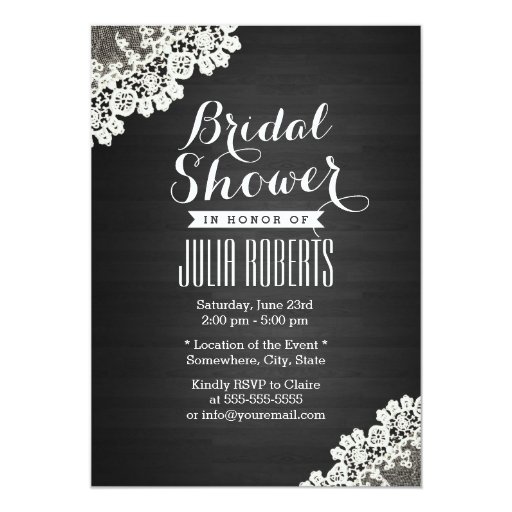 Classy Lace Dark Wood Background Bridal Shower 5x7 Paper Invitation Card