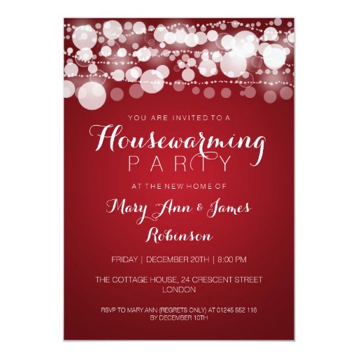 Housewarming Party Modern Dots Red 5x7 Paper Invitation Card (front side)