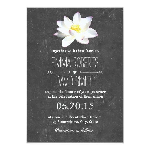 Elegant Lotus Flower Chalkboard Wedding Invitation 5" X 7" Invitation Card