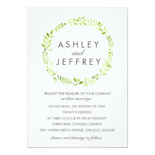 Watercolor Laurel with Patterned Back 5x7 Paper Invitation Card