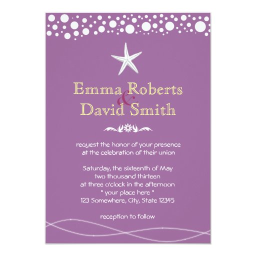 Elegant Lavender Starfish Wedding Invitations 5" X 7" Invitation Card