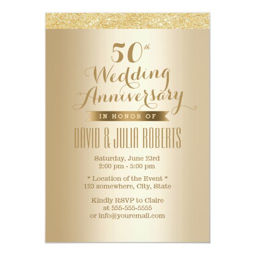 Stylish Golden 50th Wedding Anniversary 5x7 Paper Invitation Card (front side)