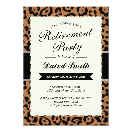 Classy Leopard Print Retirement Party Invitations 5" X 7" Invitation Card (front side)