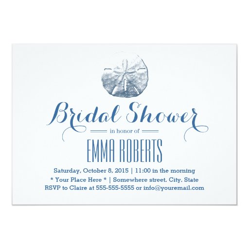 Simple Navy Blue Sand Dollar Beach Bridal Shower 5x7 Paper Invitation Card (front side)