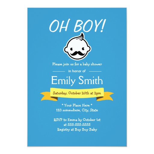 Mustache Little Man Blue Baby Shower Invitations 5" X 7" Invitation Card (front side)
