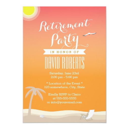 Tropical Summer Beach Retirement Party Invitations 5" X 7" Invitation Card (front side)