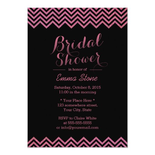 Chic Pink & Black Chevron Stripes Bridal Shower 5x7 Paper Invitation Card