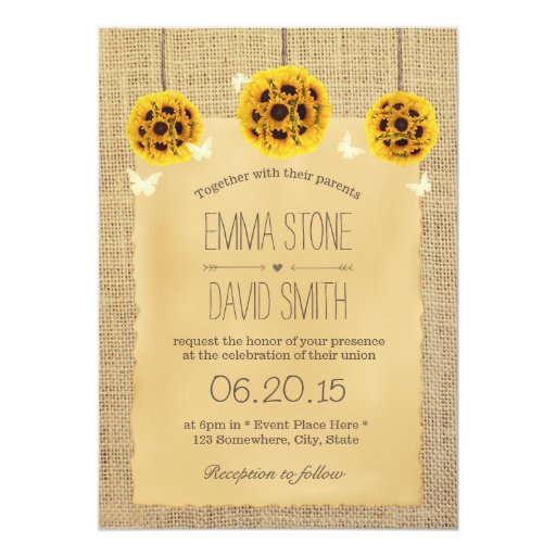 Rustic Sunflower Pomanders & Butterfly Wedding 5x7 Paper Invitation Card